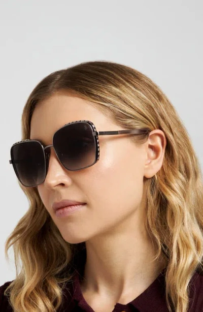 Stuart Weitzman 60mm Crystal Gradient Rectangular Sunglasses In Dark Ruthenium/dark Grey Sf