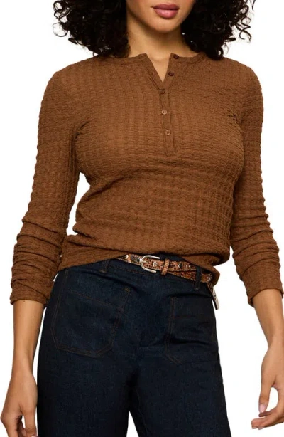 Sanctuary Not So Basic Texture Henley Top In Brown
