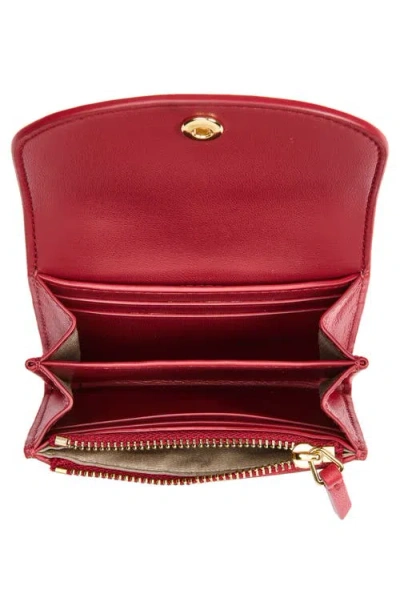 Veronica Beard Flap Leather Card Case In Crimson