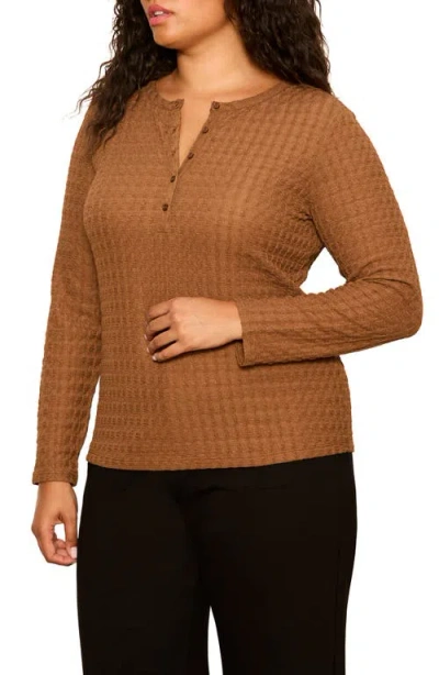 Sanctuary Not So Basic Textured Henley Top In Brown
