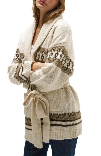Lee Patterned Belted Cardigan In Ivory