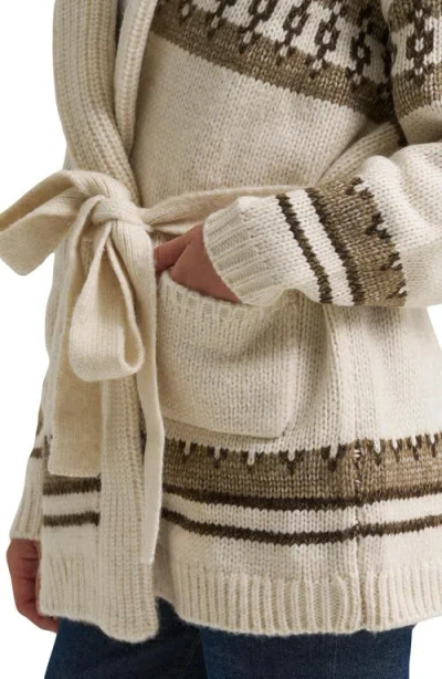 Lee Patterned Belted Cardigan In Ivory