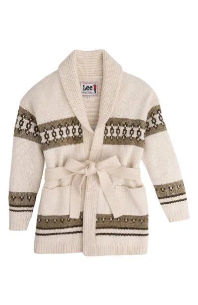 Lee Patterned Belted Cardigan In Ivory