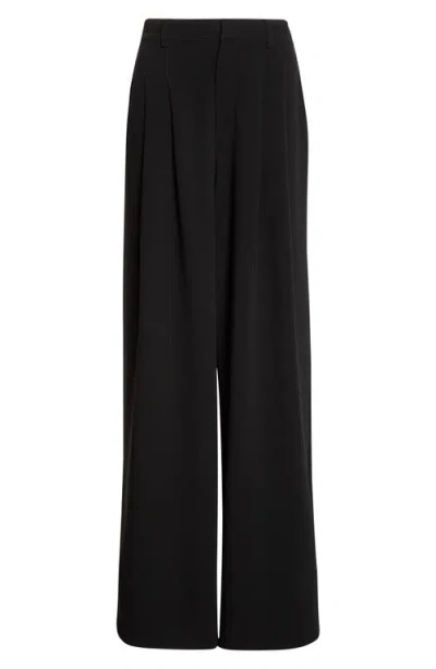 Cinq À Sept Marne Pleated Wide Leg Crepe Pants In Black