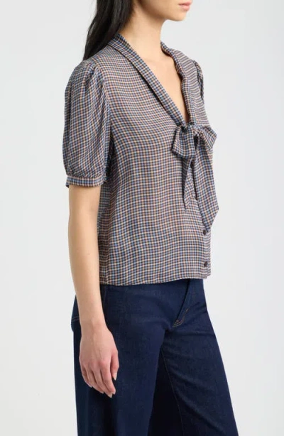 Frame The Sonnet Silk Blouse In Chestnut Multi Plaid