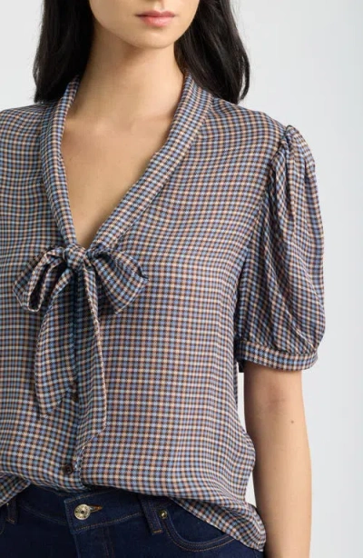 Frame The Sonnet Silk Blouse In Chestnut Multi Plaid