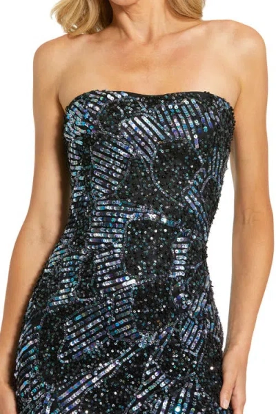 Mac Duggal Strapless Embellished Abstract Column Gown In Multi