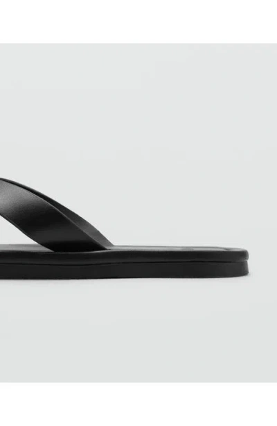 Mango Leather Flip Flop In Black