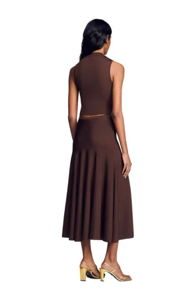 Sandro Fine Knit Cropped Shell Sweater In Brown