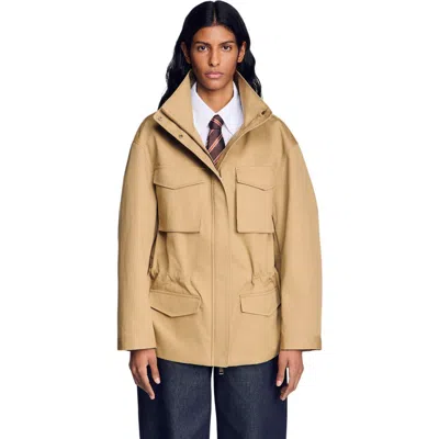 Sandro Jacket With Adjustable Waist In Brown