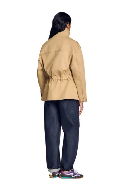 Sandro Jacket With Adjustable Waist In Brown