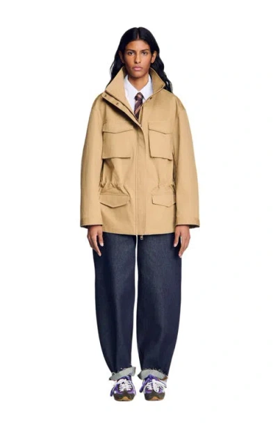 Sandro Jacket With Adjustable Waist In Brown