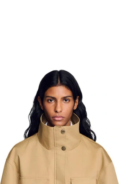 Sandro Jacket With Adjustable Waist In Brown