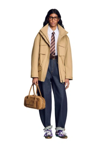 Sandro Jacket With Adjustable Waist In Brown
