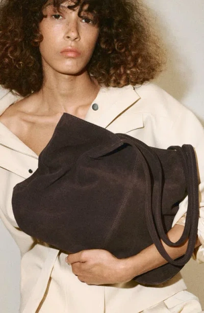 Mango Suede Shoulder Bag In Chocolate