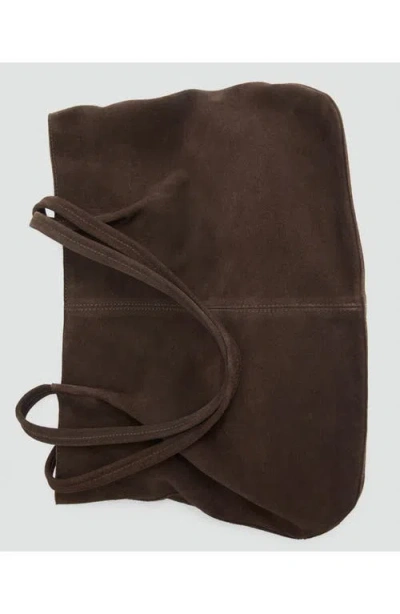 Mango Suede Shoulder Bag In Chocolate