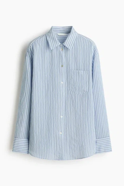 H&m Oversized Shirt In Light Blue/striped