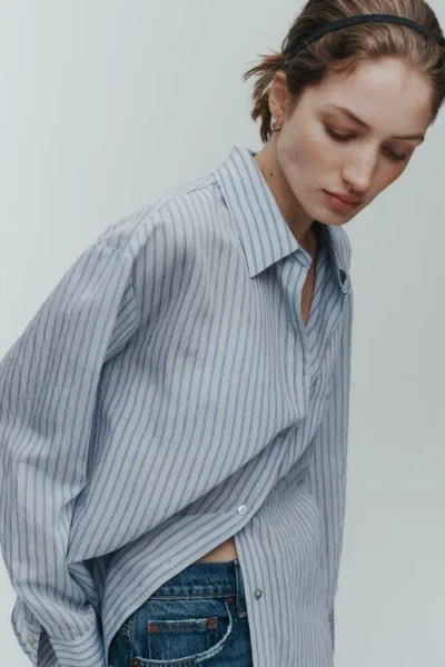H&m Oversized Shirt In Light Blue/striped