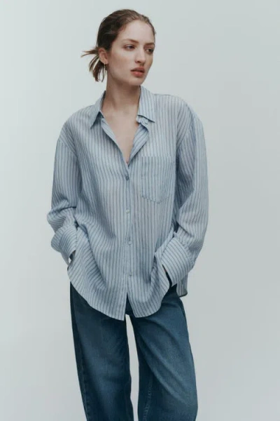 H&m Oversized Shirt In Light Blue/striped