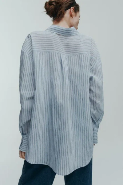 H&m Oversized Shirt In Light Blue/striped
