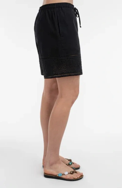Elle Collection Lace Insert Pull-on Shorts In Black