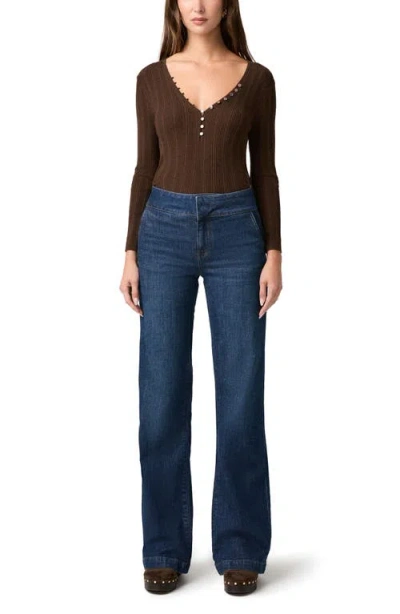 Paige Ginnette Button Rib Sweater In Hickory