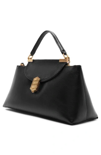 Arezzo Everly Medium Snake Embossed Leather Satchel In Black