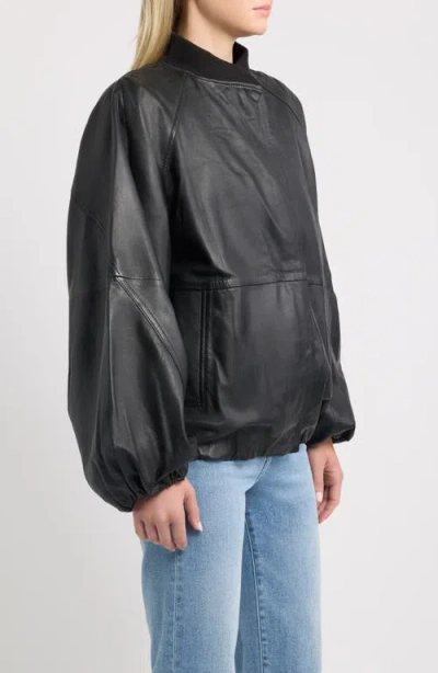 Mauritius Kylie Oversized Leather Bomber Jacket In Black