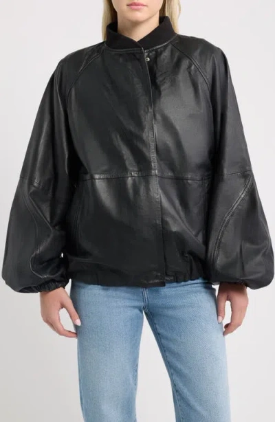 Mauritius Kylie Oversized Leather Bomber Jacket In Black