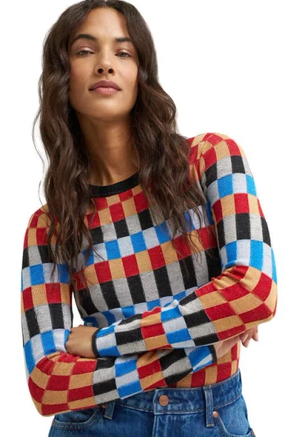 Wrangler Checked Long Sleeve Knit Top In Multi