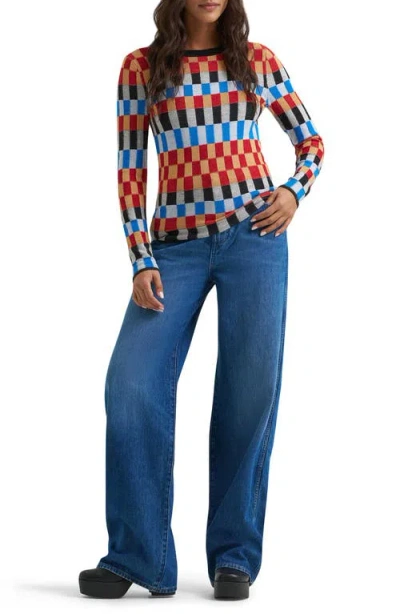 Wrangler Checked Long Sleeve Knit Top In Multi