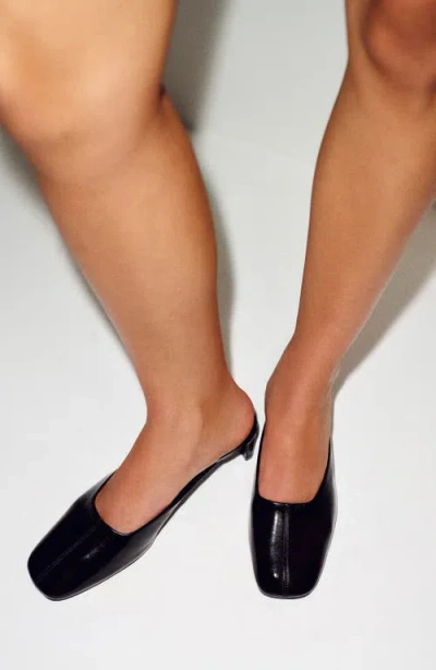 Reformation Inez Leather Heeled Mule In Black Eel