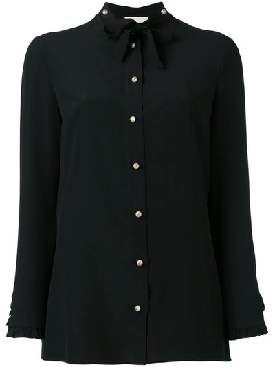 Gucci Pearl Button-down Shirt In Black