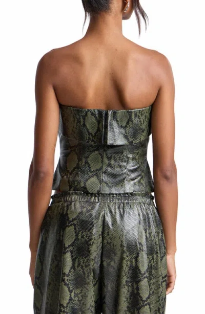 Avec Les Filles Python Print Faux Leather Strapless Top In Green Python