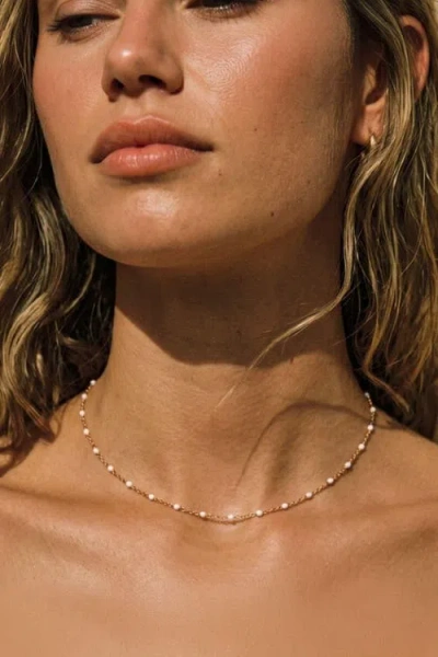 Atolea White Beaded Choker In Gold