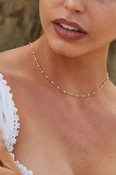 Atolea White Beaded Choker In Gold