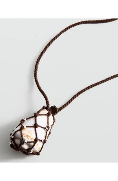 Mango Shell Pendant Cord Necklace In Brown