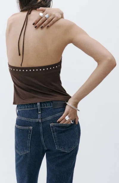 Mango Studded Halter Top In Brown