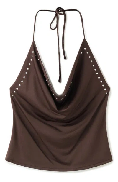 Mango Studded Halter Top In Brown