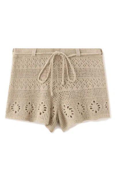 Mango Crochet Shorts In Sand