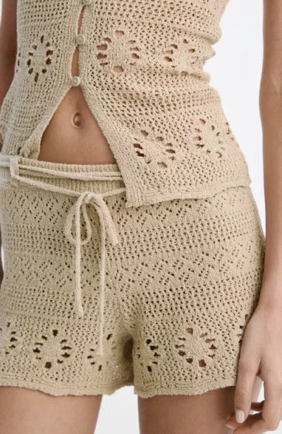 Mango Crochet Shorts In Sand