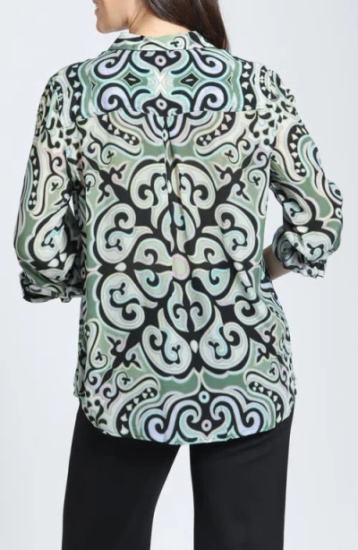 Apny Roll Tab Sleeve Button-up Shirt In Sage Multi
