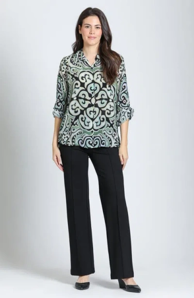 Apny Roll Tab Sleeve Button-up Shirt In Sage Multi