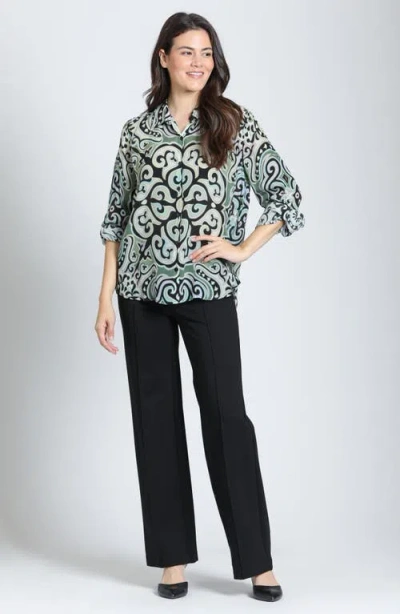 Apny Roll Tab Sleeve Button-up Shirt In Sage Multi