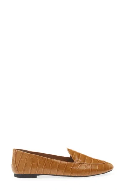 Mango Croc Embossed Leather Loafer In Cognac