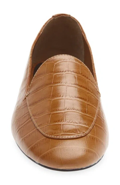 Mango Croc Embossed Leather Loafer In Cognac