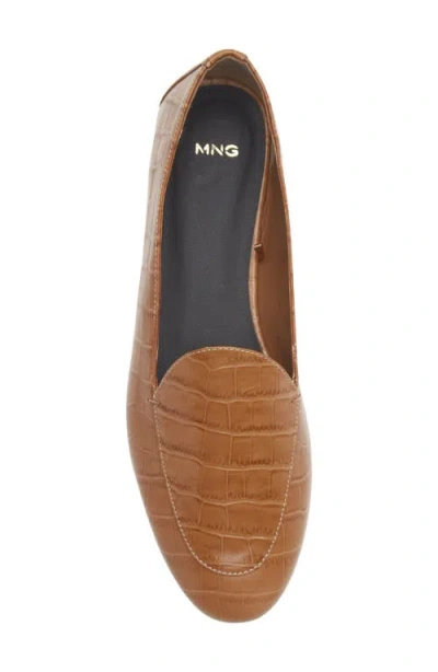 Mango Croc Embossed Leather Loafer In Cognac