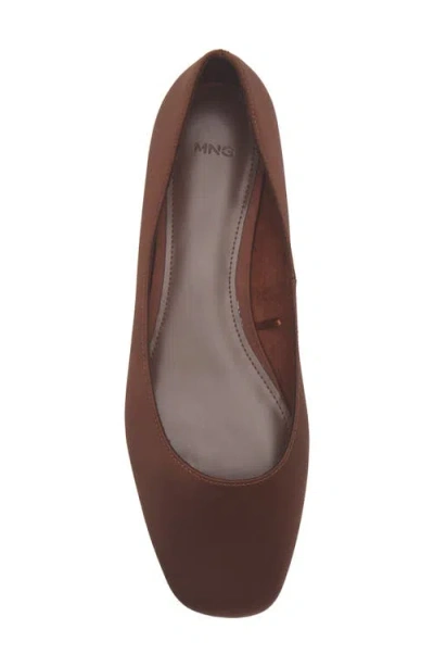 Mango Ebro Square Toe Flat In Chocolate