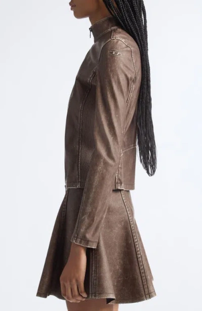 Diesel ® T-hunder Biker Jacket In Chocolate