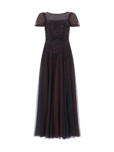 Needle & Thread Sequin Cascade Bow Short Sleeve Gown In Graphite
